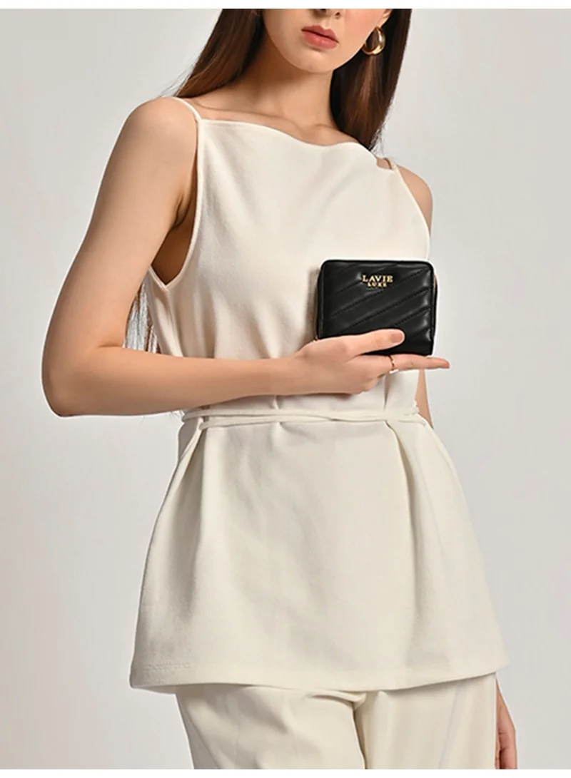 لافي محفظة نسائية فاخرة بسحاب صغيرة بتصميم رفرف مائل  أسود